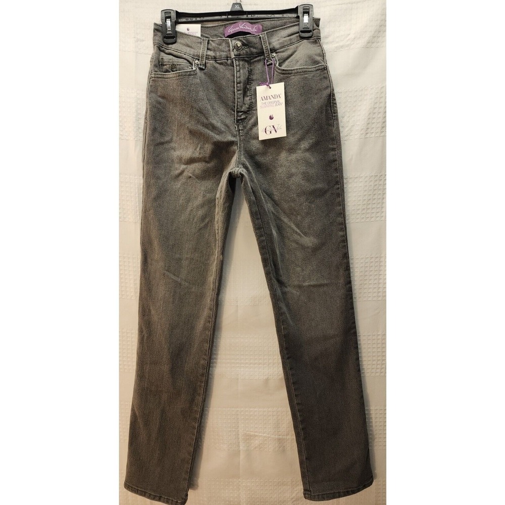 Gloria Vanderbilt Amanda Jeans 4 Gray High Rise Slimming Straight Leg Denim